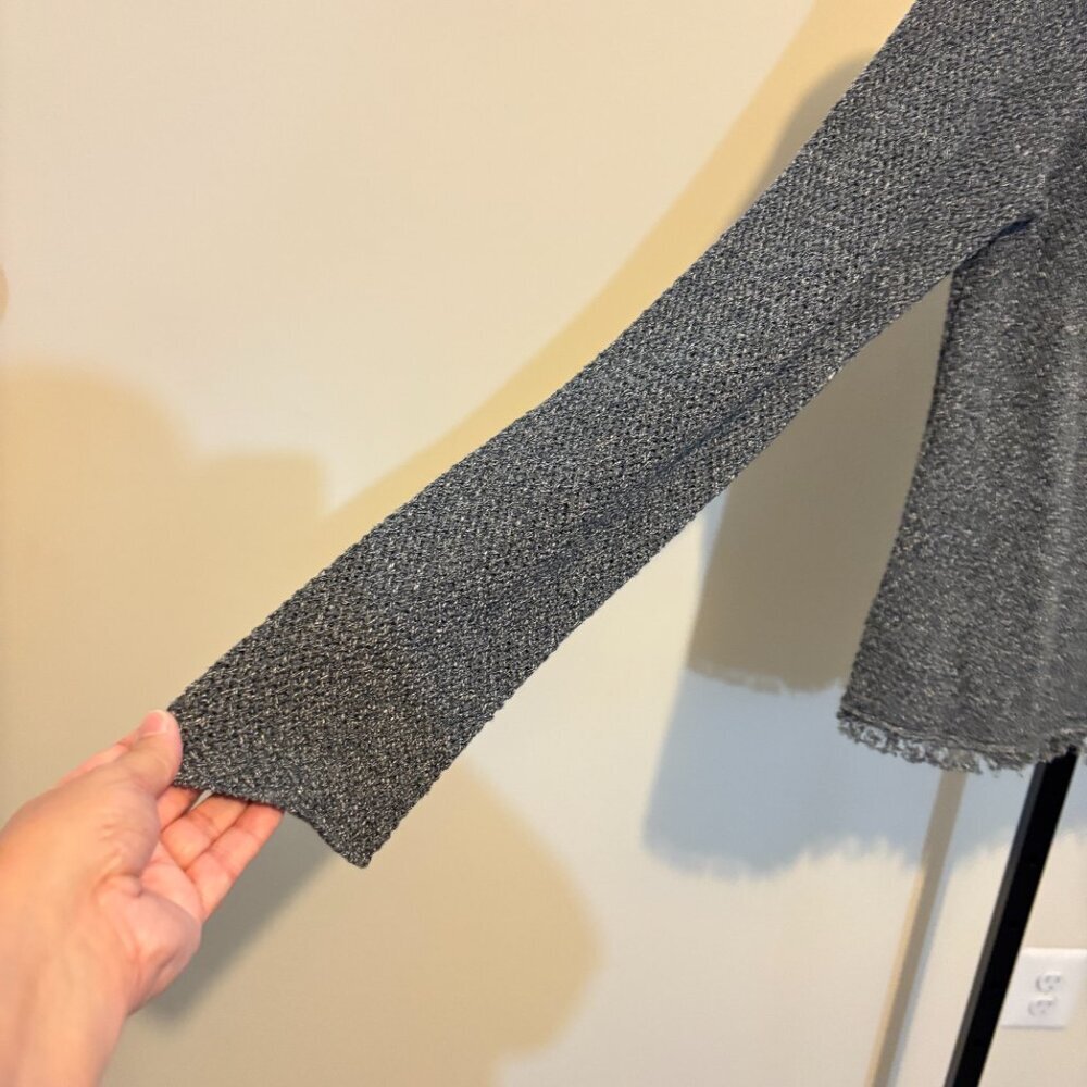 Eileen Fisher Linen Cotton Knit Snap Front Long Sleeve Fringe Cardigan Gray - Picture 5 of 8